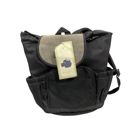 NEW Eddie Bauer Children Back Pack Black Diaper Bag Leather Gray OS - Picture 1 of 11